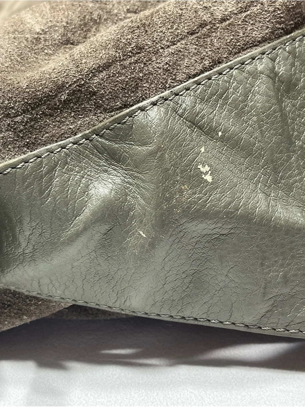 Kenneth Cole New York Suede Leather Hobo Shoulder Bag Gray Brown Large Tote